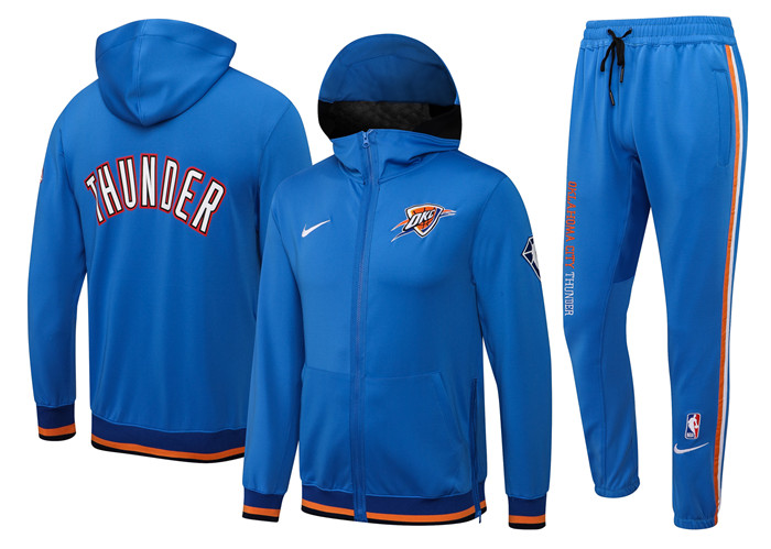 Men's Oklahoma City Thunder 75th Anniversary Blue Performance Showtime Full-Zip Hoodie Jacket And Pants Suit - Click Image to Close